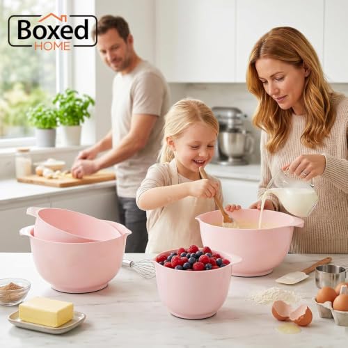 BoxedHome Mixing Bowls Set of 4, BPA Free Plastic,Microwave Safe, Pink - color: Pink
