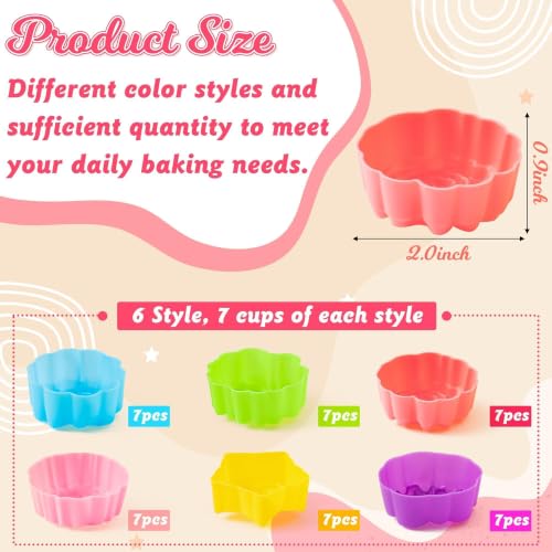 R HORSE 42 Pack Silicone Molds Cupcake 2 Inch Mini Size Multi Flower-Shaped Baking Cups Non-Stick Donut Wrapper Mold Muffin Liners Washable for Desserts Ice Creams Puddings Donut Supply Party - color: Lotu