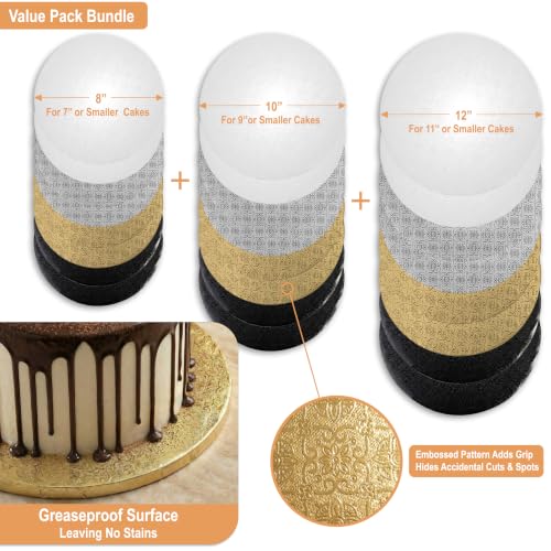 1/4" Thick Cake Drum 8 + 10 + 12 Inch (24 Pack) White, Silver, Gold, Black - color: White + Silver + Gold + Black, size: 8" + 10" + 12" (24 Pack)