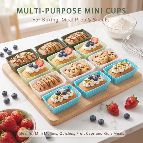 12 Pack Silicone Baking Cups, 4 Colors Rectangular Silicone Muffin Liners - color: Neutral Colors