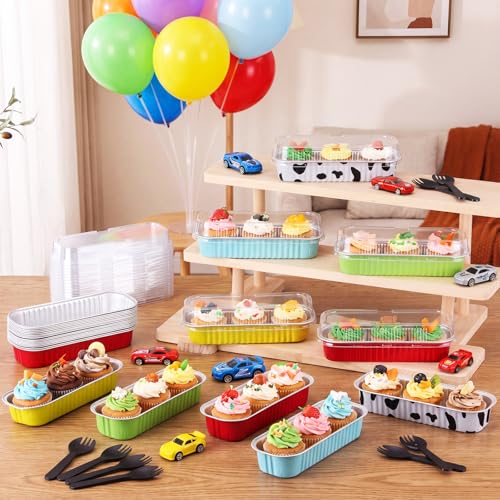 Blushtier 150 Pcs Mini Loaf Pan with Lid & Spoon, Cow Blue Sky White Cloud - color: Cow Blue Sky White Cloud