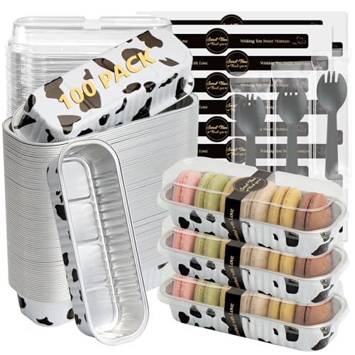 100 Pack Mini Loaf Pans with Lids and Spoon,6.8oz Cow Print Small Loaf Pans - color: Cow Print