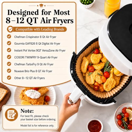 10 Inch Air Fryer Liners Disposable, 100 PCS Square Parchment Paper Liners - size: 10in