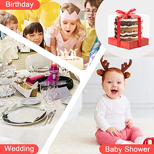 12 PCS Clear Cupcake Boxes 3.5 Inch Cupcake Containers (Red) - color: Red