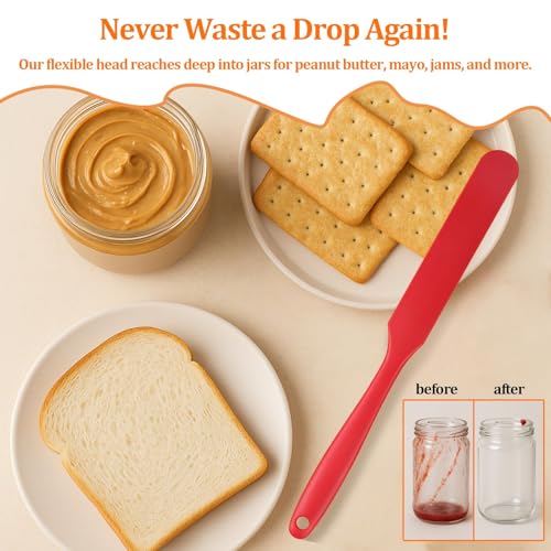 3 Pack Silicone Jar Spatula Small Silicone Spatulas Mini Jar Scraper for Peanut Butter, Mayo, Jams Flexible Kitchen & Baking Tools (Red, Orange, Yellow) - color: Red, Orange, Yellow