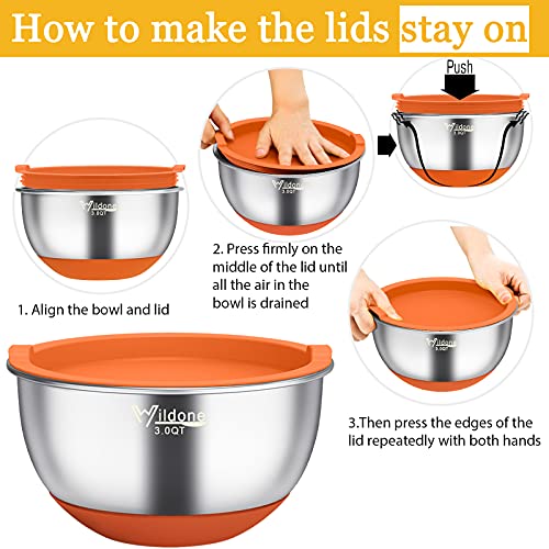 Wildone Mixing Bowls with Airtight Lids, Stainless Steel Mixing Bowls Set - color: Multicolor