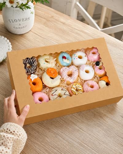 qiqee Auto-pop up Cookie Box with Window 14"x10"x2.5" 40Pcs Brown - size: 14"x10"2.5"/40pcs