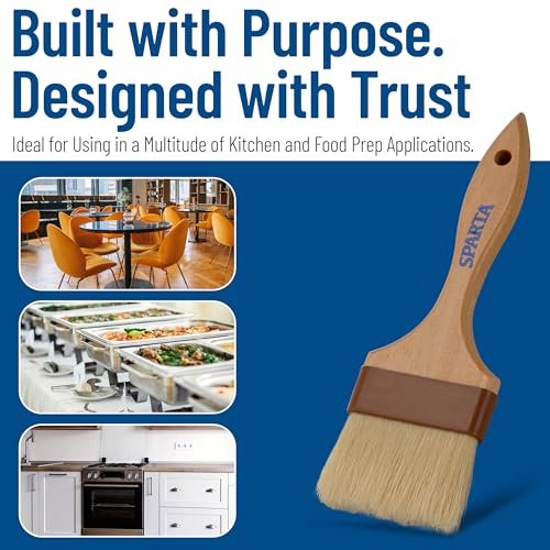 SPARTA Kitchen Basting Brush – 4037600 Basting Brush for Cooking Flat Boar Bristle Brush, Hardwood Handle for Kitchens, Restaurants, Catering, High Heat Food Prep, 4in, Pack of 12 - size: 4" Wide Flat Brush