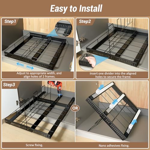 Housolution Pull Out Baking Tray and Cookie Sheet Cutting Board Organizer - color: Black, 8 Dividers