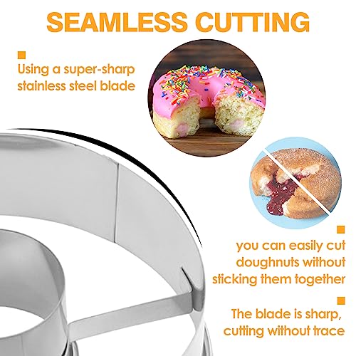 Stainless Steel Donut Cutter Set - 3-1/2-Inch Doughnut Cutters with Removable Center - Crumble, Cookie Dough Rounder and Divider - Ideal for Homemade Donuts and Pastries