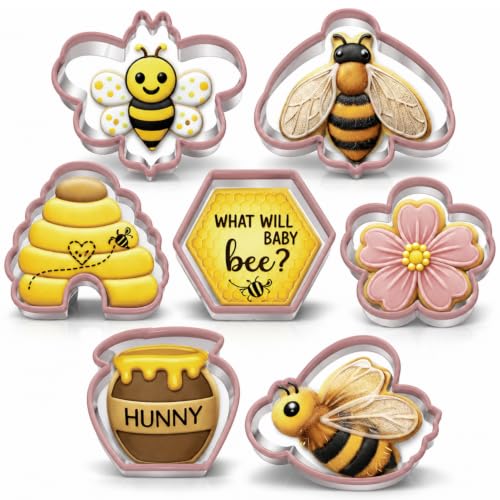 LUBTOSMN 7 Piece Bee Theme Cookie Cutters Set, Silicone Rim Baking Set
