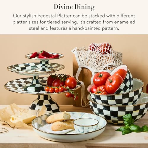 MACKENZIE-CHILDS Pedestal Platter, Mini, Black-and-White Courtly Check - color: Courtly Check, size: Mini