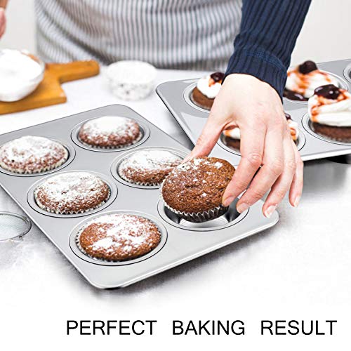 TeamFar 2 Packs Muffin Pan, Stainless Steel Muffin Cupcake Pan Tin Tray