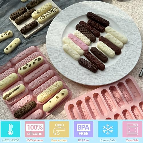 2 PCS Finger Biscuit Silicone Chocolate Molds 16 Cavities Cereal Bars Baking Mould, Non-stick Chocolate Bar Mold, for Cnady, Eclair, Bread, Muffin, Soap, Resin, crayon DIY Crafts