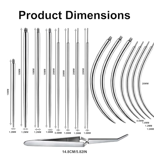 17PCS Piercing Insertion Tool, Stainless Steel Body Jewelry - color: Tweezers+ Piercing Tapers