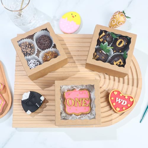 40 Pack Bakery Boxes 4x4x2 Inches Cookies Boxes Mini Bundt Cake Boxes Pie Boxes Cinnamon Roll Treat Boxes Chocolate Truffle Boxes Party Wedding Favor - color: Brown