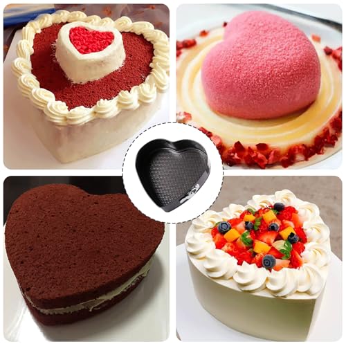 10 inch Heart Shape Cake Tin, Removable Base, Stainless Steel Cake Mold with Snap Closure and Non Stick Layer, Easy to Demould, for Chiffon Cake, Black