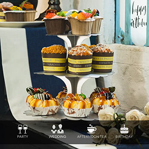 3-Tier Silver Matte Cupcake Stand 2 Pack, Cardboard Dessert Display for Weddings, Parties Events, Easy to Assemble Tiered Cake Stand - color: Silver 2 Pack