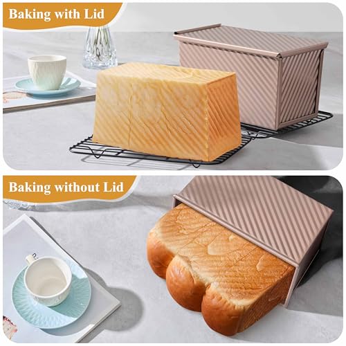 LIANYU Pullman Loaf Pan with Lid, 1 Pound Bread Loaf Pan Set of 2 - color: Rose Gold