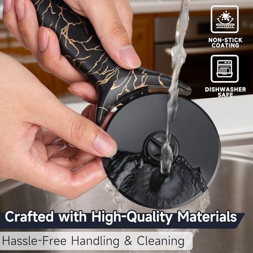 Pizza Cutter Wheel - Removable Blade, Easy to Clean, Non-Slip Grip - color: Black