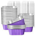 50 Pcs Aluminum Foil Baking Cups with Lids 10 oz Square Baking Cups Disposable Ramekins with Lids for Flans Snacks Pudding Pan Tin Wedding Catering Party Favor (Purple) - color: Purple