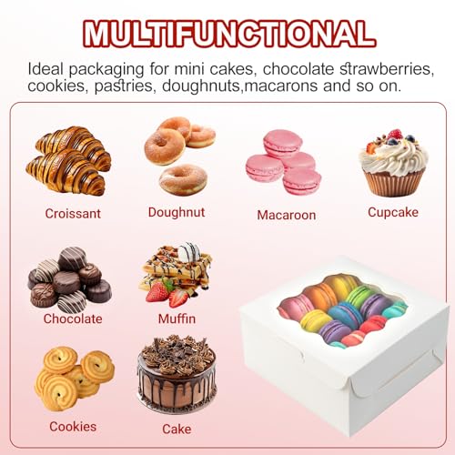 25Pcs Cookie Boxes with Window for Macarons Pastry 6x6x3Inches - size: 6x6x3inches/25pcs