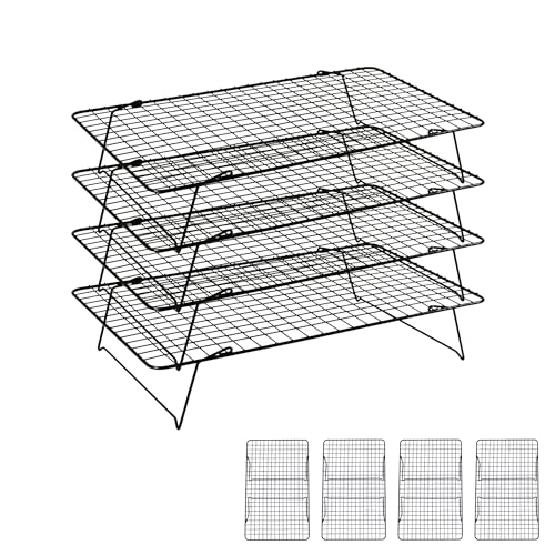 Cooling Rack 16"x10", 4-Tier Stackable & Collapsible Cooling Racks - color: Black, size: 4-Tier