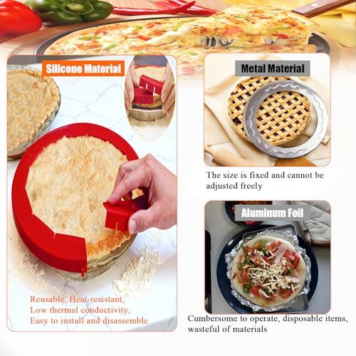 Easily Adjustable Silicone Pie Crust Protector, Fits8-11.5" Pie Crust - size: red