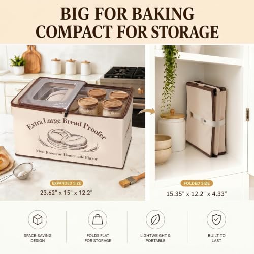 XL Bread Proofing Box Foldable Bread Proofer 23.6" Long Sourdough Warmer