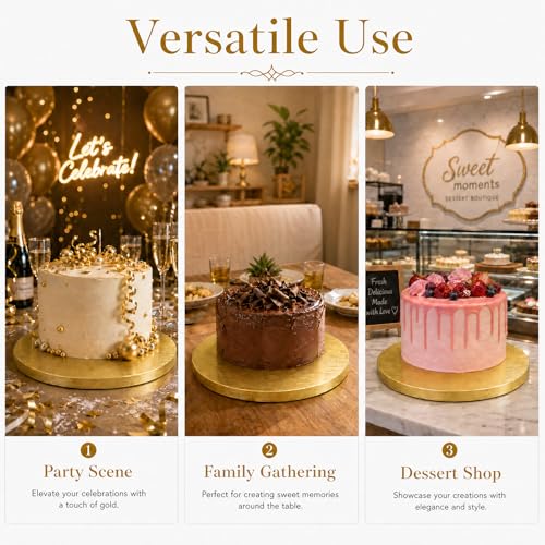 Cake Boards 10 & 12 inch Round, 10 Pack Gold Cake Drum 1/2" Thick Sturdy Corrugated Cardboard Round Cake Base for Birthday, Wedding, Dessert Decorating, Oil-Resistant - size: 10 Inch