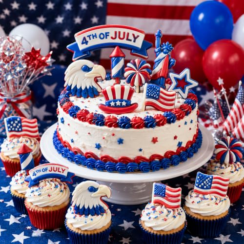 4th of July Silicone Molds 2 Pack Independence Day Chocolate Molds Patriotic Silicone Candy Mold Tray Statue of Liberty American Flag Eagle Stars Cake Decorating Jelly Ice Cubes Soap Baking - color: 4th of July Silicone Molds