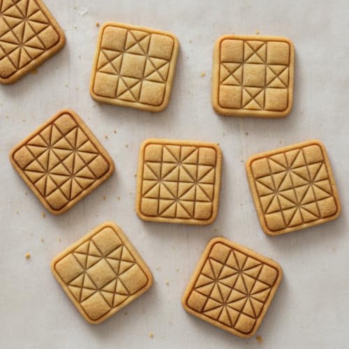 BAKERLOGY Set of 2 Quilt Block Mini Cookie Cutters & Stamps Set – Ohio Star & Ribbon Star Geometric Patchwork Biscuit Cutters for Cookies, Fondant, Cake Decoration & Crafts