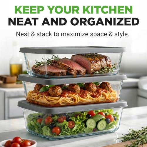 NutriChef 6 Piece Glass Loaf Pans for Baking Bread - 7.6 Cups Stackable Glass Bread Loaf Pan - 3 loaf Pan with 3 Lids - Oven & Microwave Safe, Dishwasher Safe - Clear - size: 3 Piece Set