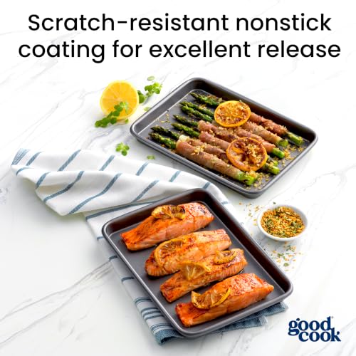 GoodCook Set of 2 Nonstick Steel 9" x 6" Toaster Oven Mini Baking Sheets with Racks, Gray - size: 9" x 6" (2- Piece Set) w/ Rack