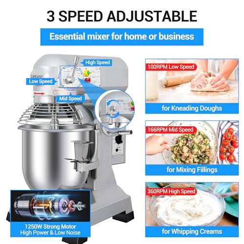 LEEVOT Commercial Mixer 30QT, Heavy Duty Stand Food Mixer, 3-Speed Adjustable Electric Dough Mixer with Stainless Steel Bowl for Dough Kneading Home Bakery Pizzeria Restaurant 120V 60HZ - size: 30QT+Timer