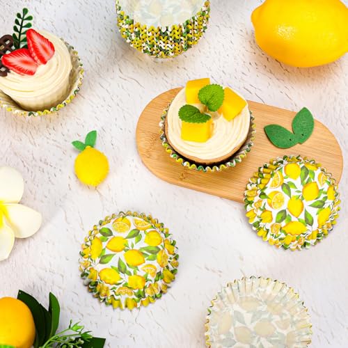 AnyDesign 300Pcs Lemon Cupcake Liners Paper Baking Cups Summer Fruit Standard Muffin Cupcake Wrappers for Birthday Bridal Baby Shower Party Supplies - style: Lemon