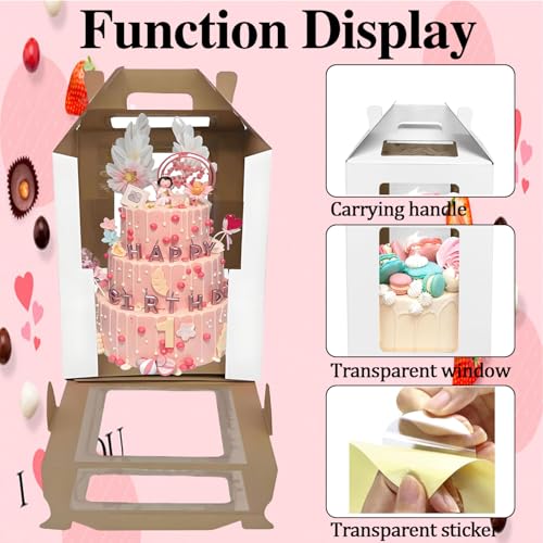 Cake Boxes - 2 Pack Tall Cake Box 10x10x12 Inch, Windows - color: 10X10X12-White