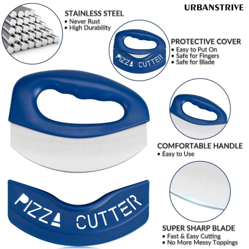 Pizza Cutter with Blade Cover Stainless Steel Upgrade Sharp Blade Dark Blue - color: Dark Blue