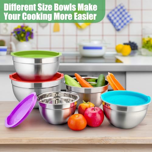 P&P CHEF Metal Mixing Bowls with Lids Set, Airtight Lids & Multicolor - color: Multicolor, style: Airtight Lids