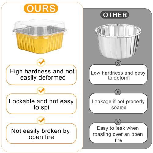 100 Pcs 5oz Mini Square Baking pans with Lids, Aluminum Foil Cake Molds with Lid, Disposable Cupcake Pan Pudding Cups for Party Wedding Birthday,Gold - color: Gold