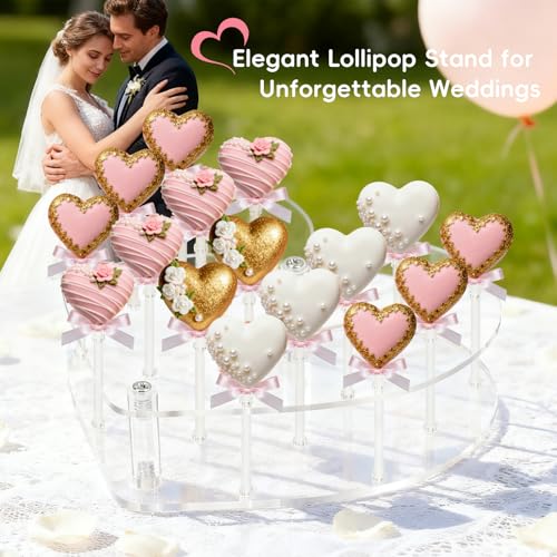 16-Hole Heart Cake Pop Stand, Clear Acrylic Lollipop Holder