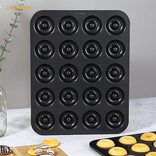 CHEFMADE Donut Pan, Nonstick 20 Cavity Mini Ring Doughnut Pan for Baking Donuts Bagels (Black) - style: 20 Cavity Mini Donut