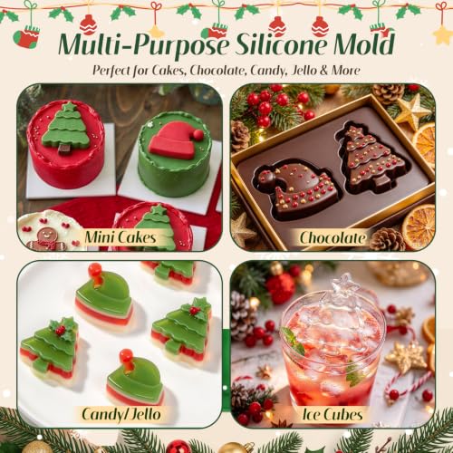 2Pcs Christmas Tree Santa Hat Silicone Molds for Baking - color: 2Pcs Mint green
