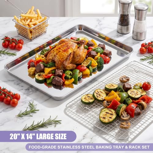 E-far Large Baking Sheet with Wire Rack, 20" x 14" (1 Pan +1 Cooling Rack) - size: 20"x14"
