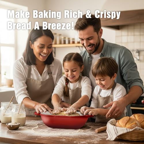 5 QT Enameled Cast Iron Sourdough Bread Oven, Loaf Pan with Lid - color: Red, size: 5 QT