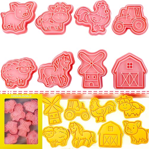 BESEK Animal Cookie Cutters: 8 PCS Cookie Cutters Set with Farm Animals Embossing Cutters For Biscuit Fondant Baking Molds (Gift Box) - color: Farm Animals