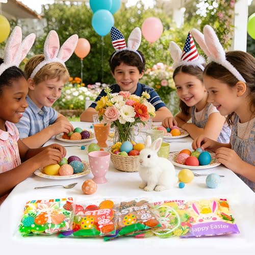 Soarvita 200PCS Easter Self Sealing Cookie Bags: 4x4 Inch Clear Cellophane Treat Bags with Happy Easter Bunny Designs for Candy Goodie Gifts Packaging, Ideal for Classroom Exchange, Party Favors - color: Easter 200pcs