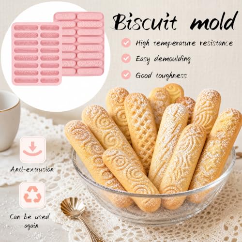 2 Pack Finger Biscuit Silicone Chocolate Bar Molds, 16 Cavities Bars Mold