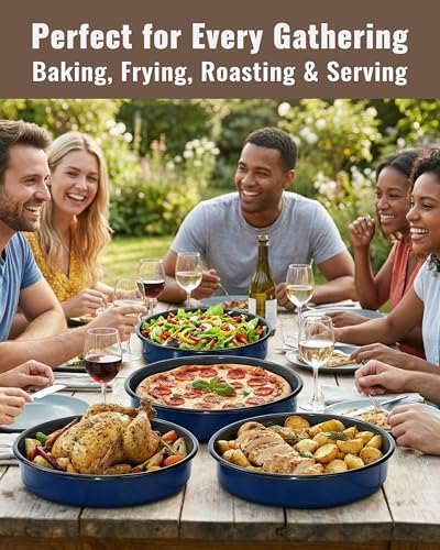 Round Roasting Pan Set, Enamel 10 Inch Deep Dish Pizza Pan for Oven - color: Navy Blue - 10 Inch