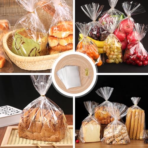 ZHEWTOEN 100 Pcs 7x10 Inch Clear Cellophane Bags with Color Twist Ties - color: Clear-7x10inch